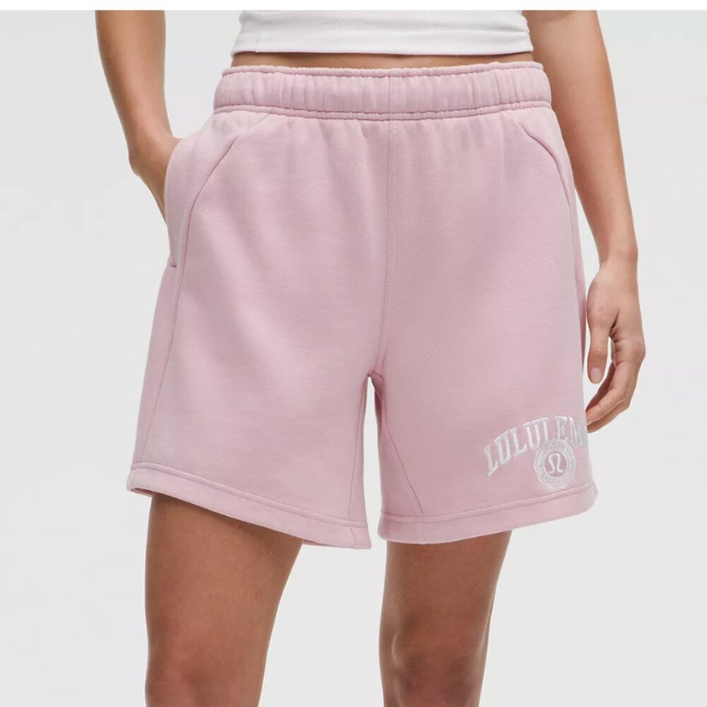 Lululemon Shorts Womens XL Pink Scuba Fleece High Rise Logo Lounge Casual